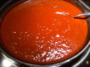 Chocolate mole sauce simmering.