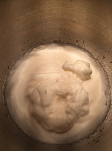 "peaks" forming on the egg whites.