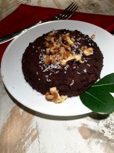 My five minute chocolate brownie, topped with shredded coconut and walnuts!