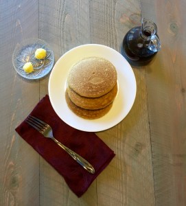 Breakfast is served! My pancakes with ghee and pure maple syrup.